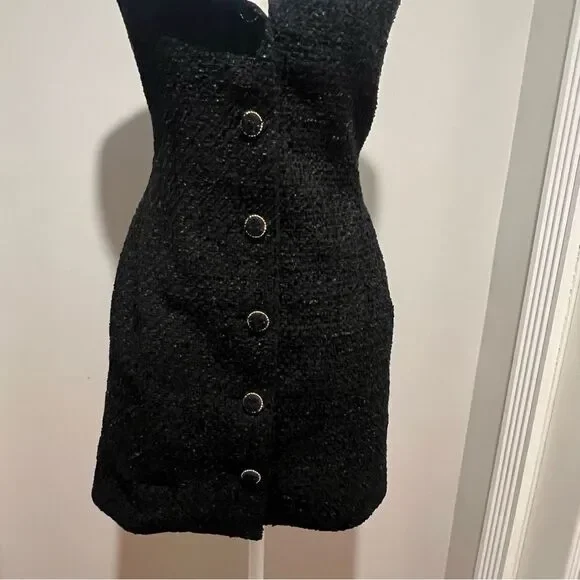 NWT Endless Rose Contrast Collar Tweed Mini Dress size xs women's with pockets!